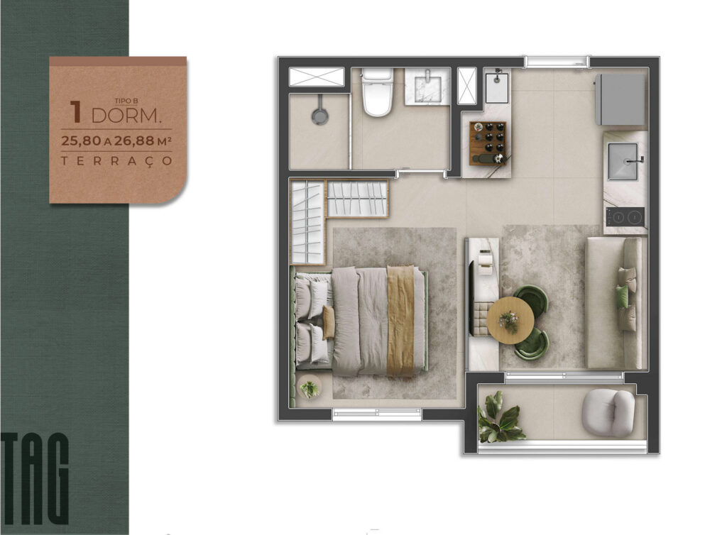 quarto 1 tag jardim guedala 26mts2 decorado